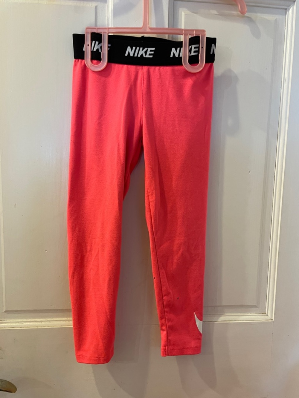 Nike Kids Coral Pink Leggings with Black Logo Waistband